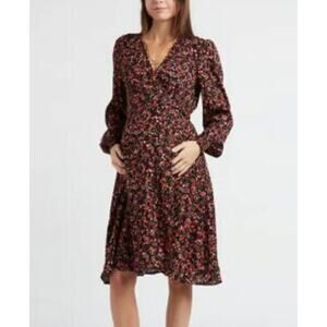 Seraphine Wrap Dress Nursing Pregnancy Floral Chiffon Black 4 Small